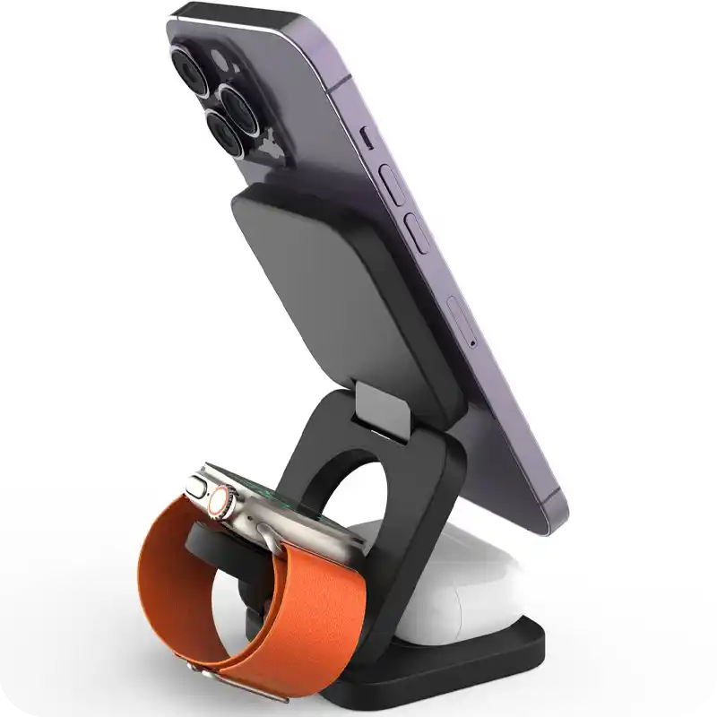 استند و شارژر وایرلس سه کاره پرودو مدل MULTI DEVICE PD-3N1MWFC